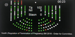 Dáil vote of 102 Yeses to 6 Nos
